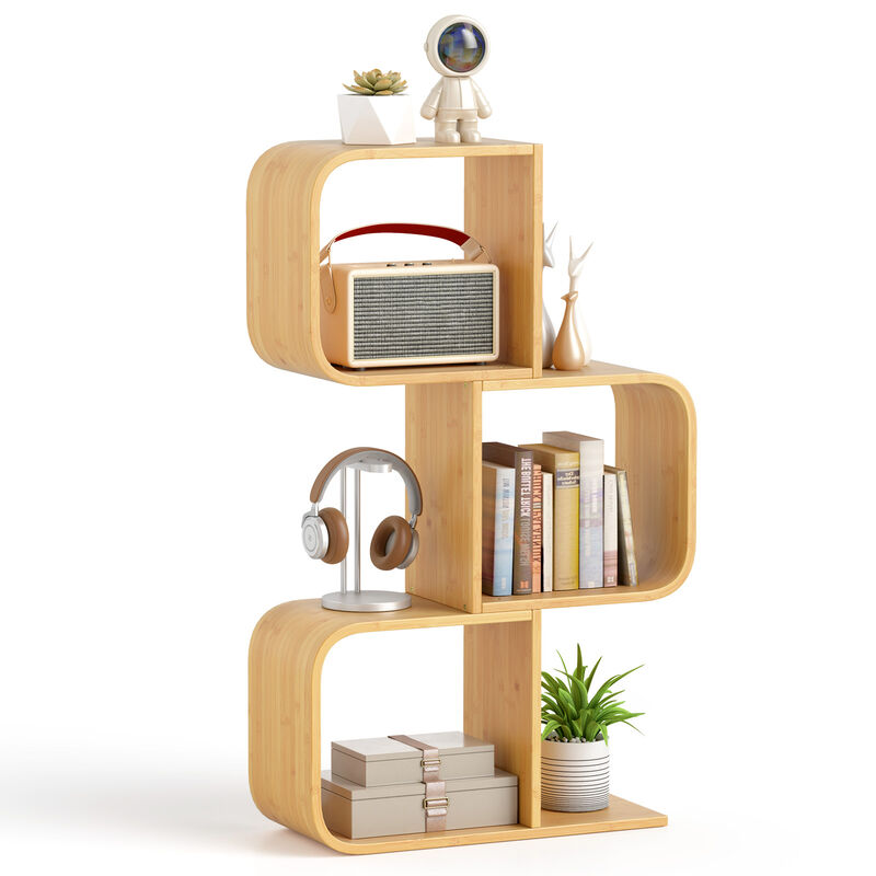 Stylish 3-Tier S-Shaped Bookcase with Open Cube Shelves for Home Decor