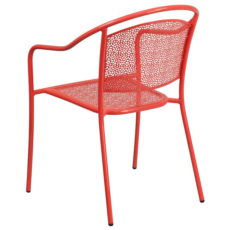 Flash Furniture Commercial Grade Coral Indoor-Outdoor Steel Patio Arm Chair with Round Back