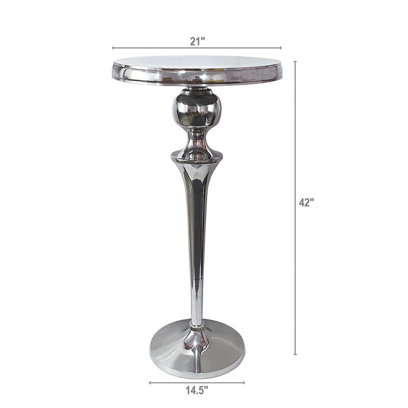 Benjara 42 Inch Bar Drink Table, Round Top, Slender Turned Support, Chrome Metal