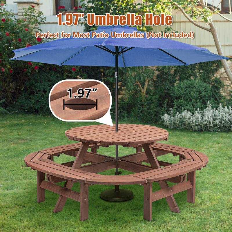 TATEUS 10-12-person Round Outdoor Wooden Picnic Table image number 6