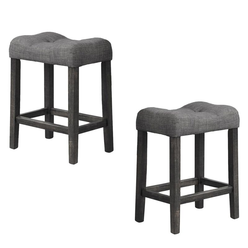 Best Master Furniture Vitaliya Black Charcoal Linen Counter Height Stools, Set of 2