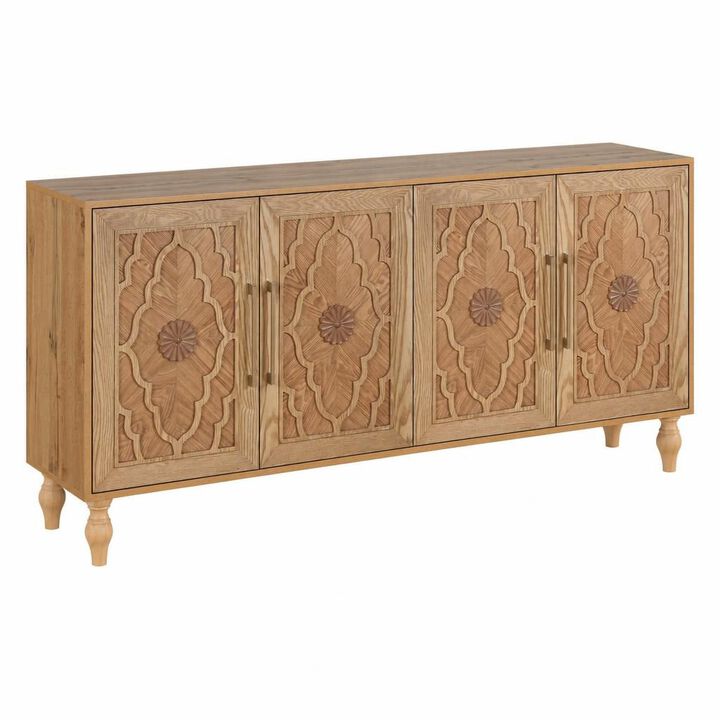 GOODSILO Carved Flower Door Large Storage Cabinet With Metal Handle For Living Room, Kitchen Entryway, Offers Ample Functional Storage Space