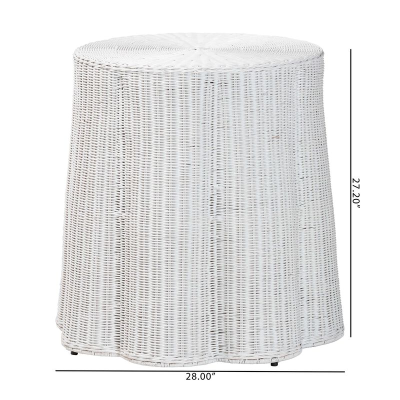 bali & pari Palm Bohemian White Scalloped Rattan End Table