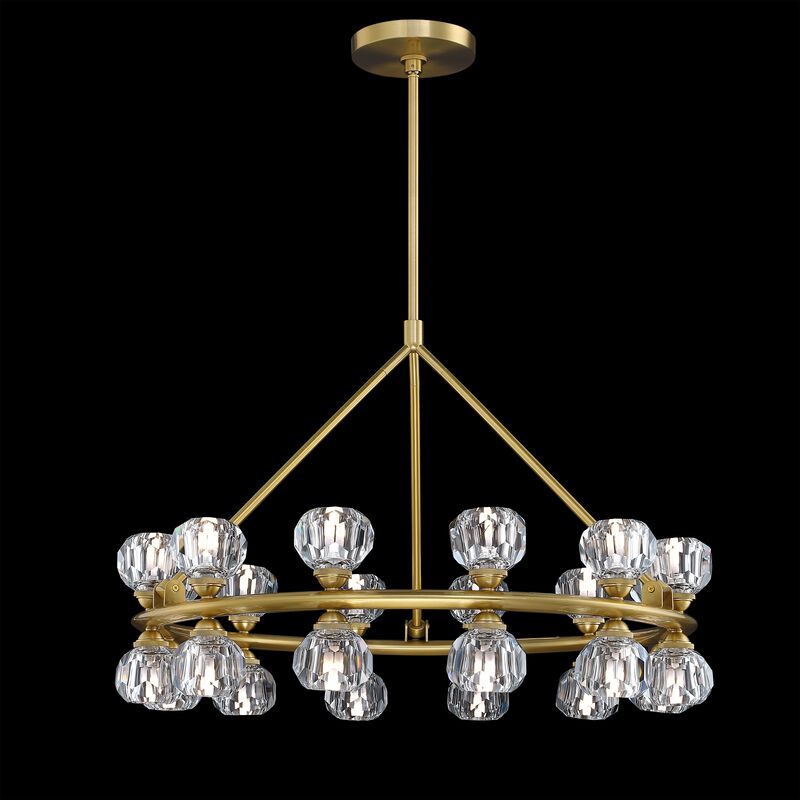 28" 24-Light Led Modern Luxury Double Layer Cut Diamond Crystal Wagon Wheel Chandelier, Warm Gold Circular Ceiling Pendant Light For Living Room, Dining Room image number 2