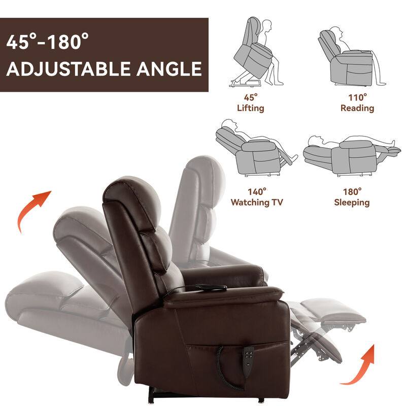 Leather Dual Motor Infinite Position Power Lift Recliner Chair with Power-Remote, Heat Massage