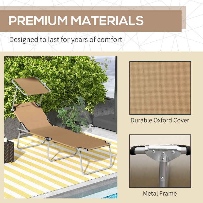 Lounge chair Chaise Lounging Bed Portable Adjustable Garden Beach Oxford Tan image number 7