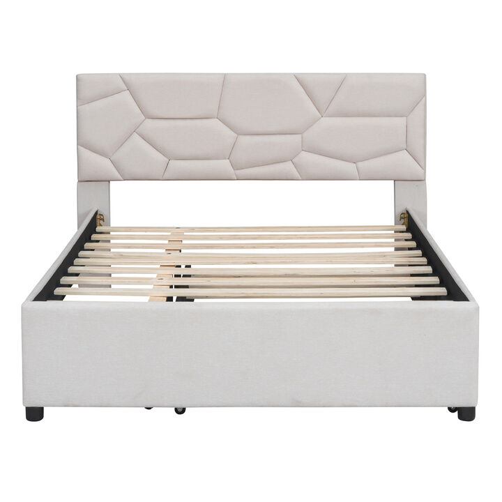 Merax Upholstered Platform Bed with Brick Pattern Headboard and Twin Size Trundle