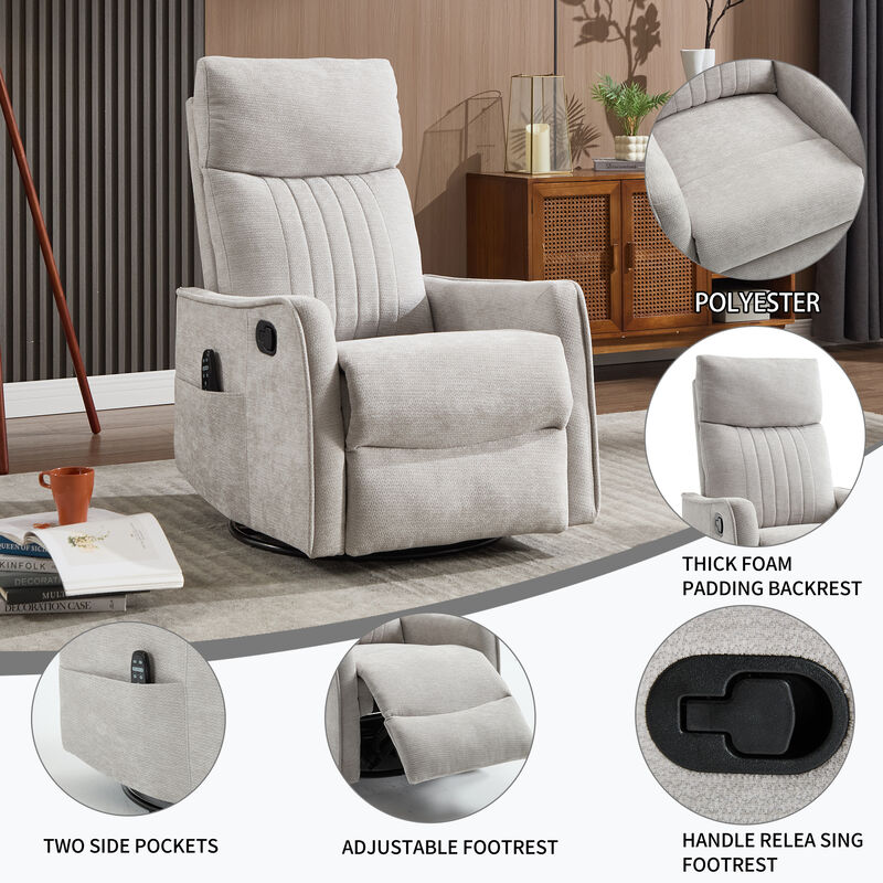 Heat Massage Manual Recliner Chair with Rocker and Swivel in Fabric for Living Room image number 4