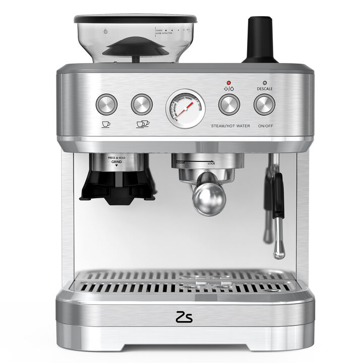 15Bar Bean-to-Cup Espresso Machine: Built-in Grinder & Frother, Stainless Steel Silver &ndash; Fresh Coffee & Espresso for Home