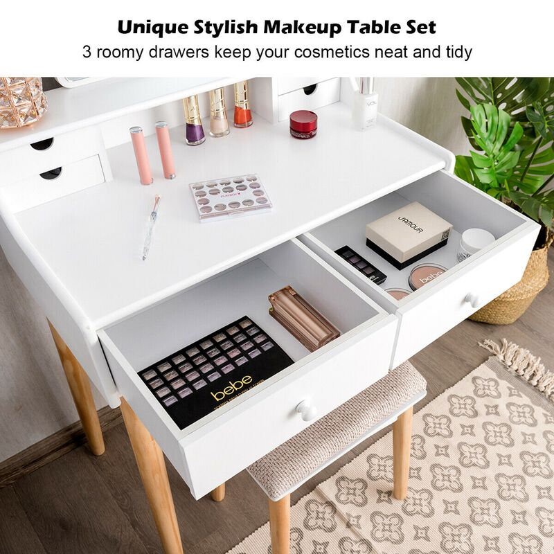 Makeup Vanity Set with 6 Drawers and Unique Shape Mirror
