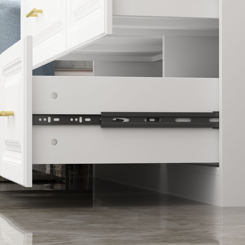 FUFU&GAGA White Wood 4-Door Wardrobe Armoire with Hanging Rod, Drawers & Storage Shelves, (63"W x 20.6"D x 74.2"H), White