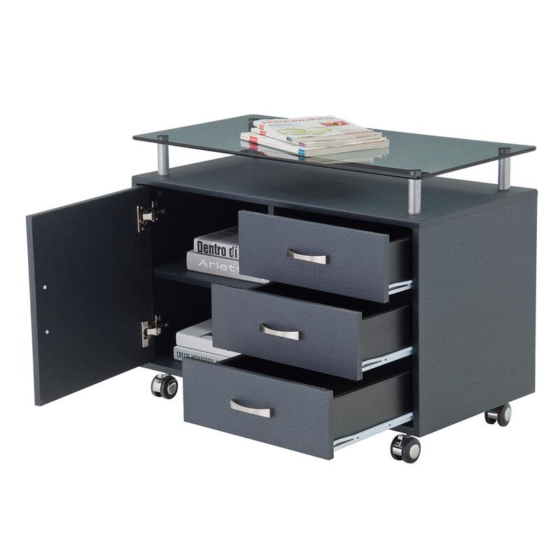 Techni Mobili Rolling Storage Cabinet With Frosted Glass Top. Color: Graphite