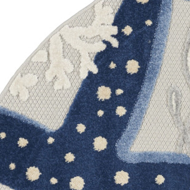 HomeRoots 4' Navy Blue And Gray Round Starfish Indoor Outdoor Area Rug image number 3