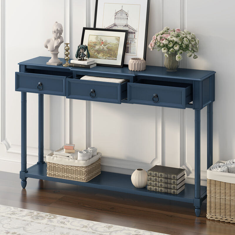 Rustic Rectangle Wood Console Table with 3-Drawers and Bottom Shelf - Espresso