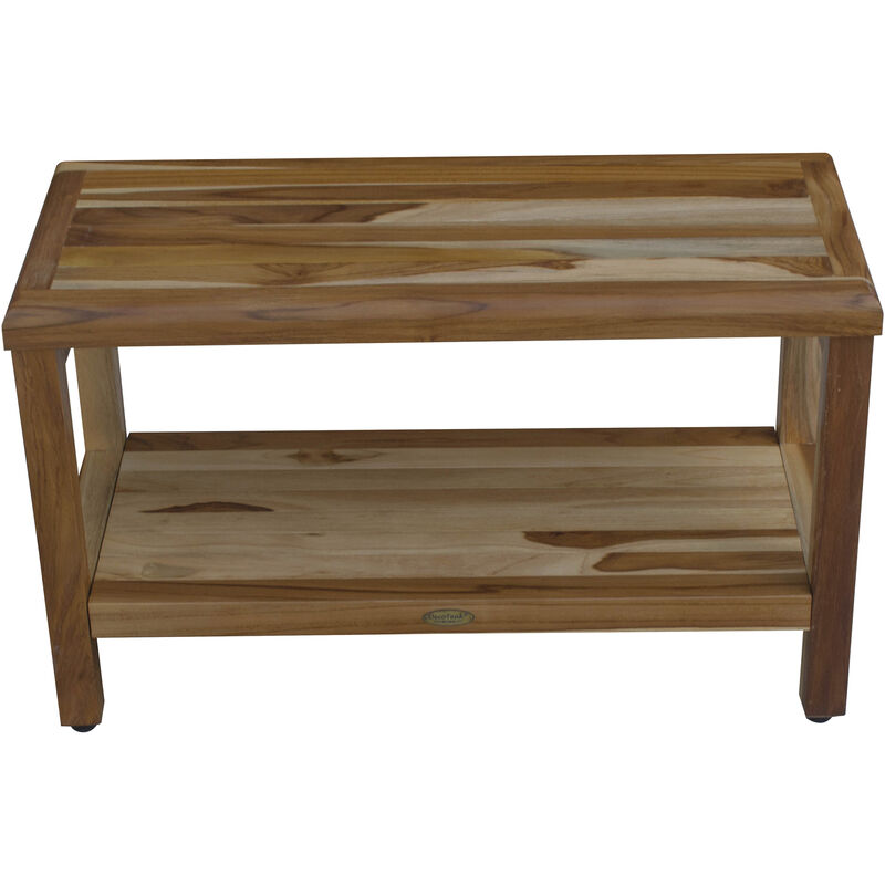 EcoDecors Eleganto 30" Teak Wood Shower Bench with Shelf in EarthyTeak Finish
