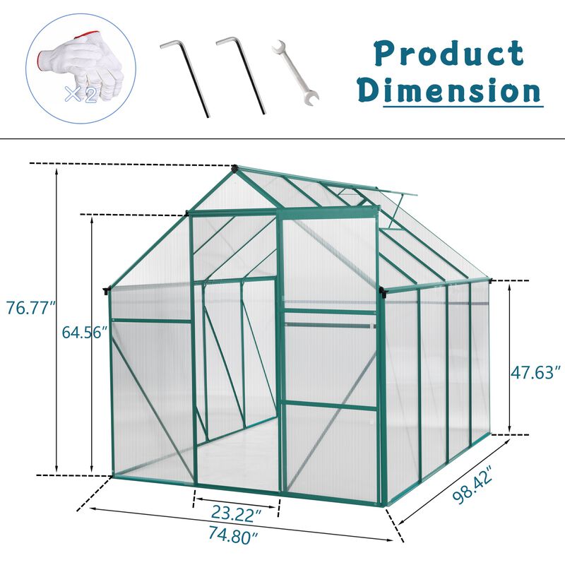 Green-6 x 8 FT Outdoor Patio Greenhouse image number 3