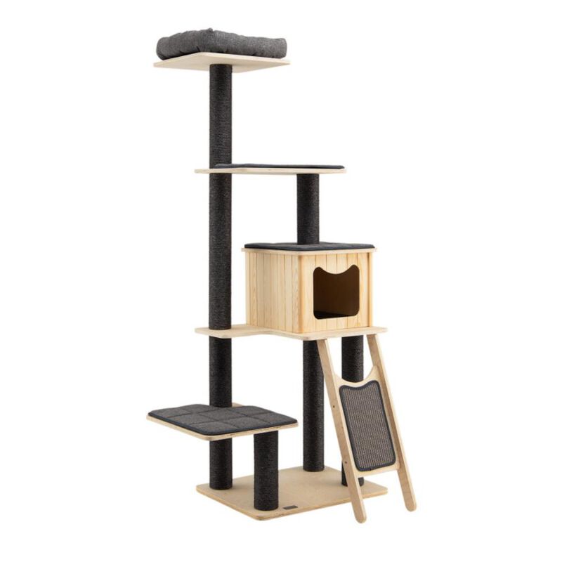 Hivvago 5-Tier Modern Wood Cat Tower with Washable Cushions