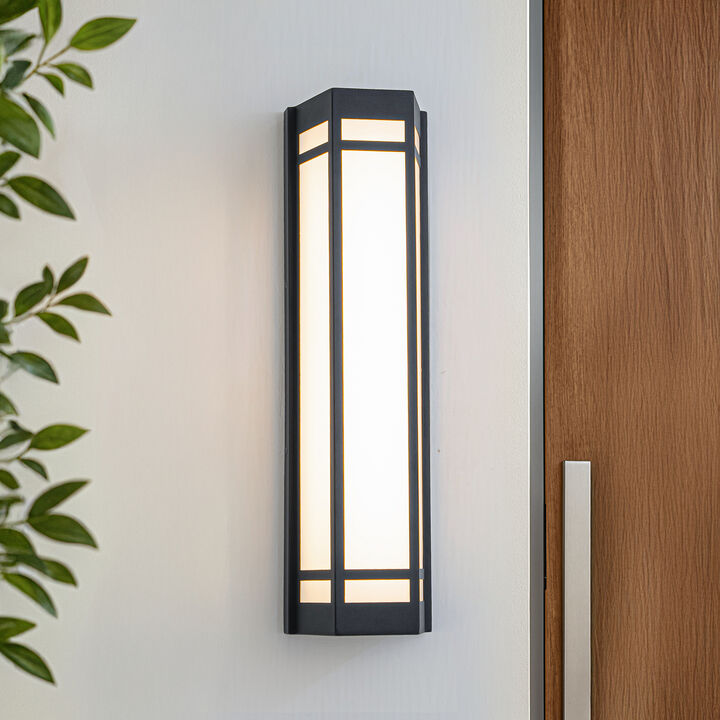 H20" Modern Craftsman Style Exterior Wall Sconce in Black with Frosted Acrylic Shade 24W Integrated LED Outdoor Wall Light