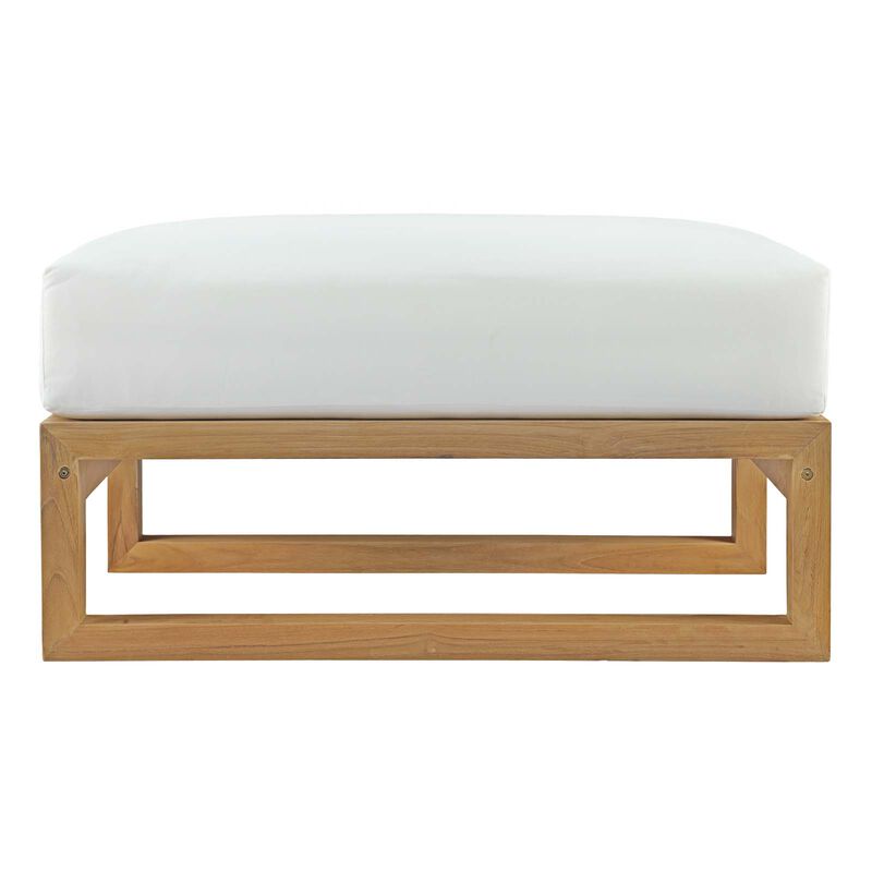 Upland Outdoor Patio Teak Ottoman In Natural White