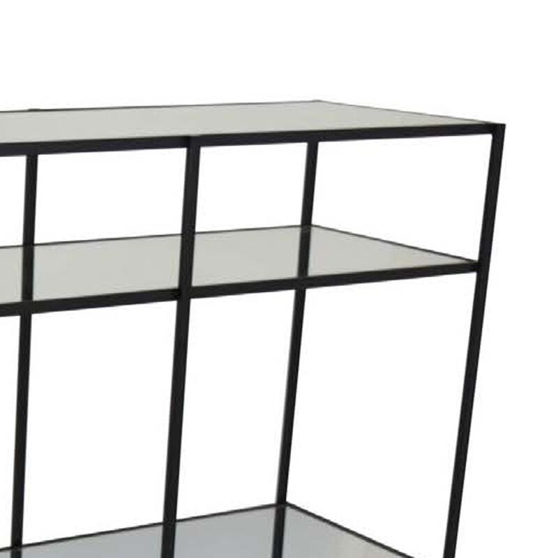 Woly Plant Stand Rack, 2 Glass Shelves, 59 Inch Industrial Black Metal