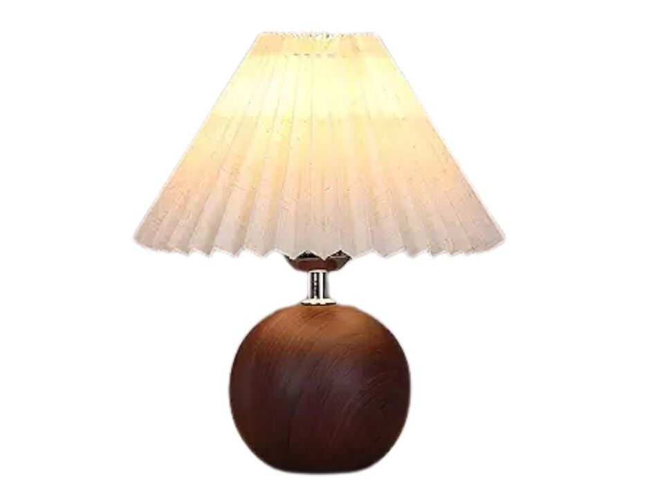 Table Lamp &ndash; Ceramic Pleated Bedside Light with Switch & E26 LED Bulb, Small Space
