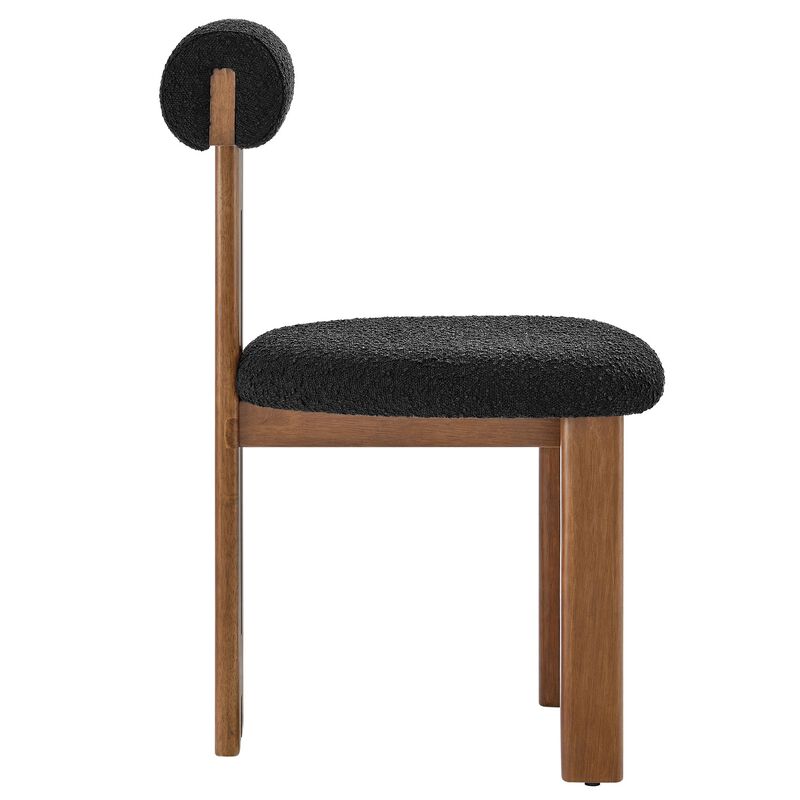 Modway Torian Upholstered Boucle Dining Chairs Set of 2 in Walnut Black - 3-Legged Farmhouse Kitchen Chairs - Mid-Century Modern Armless Accent Chairs - Comfortable Side Chairs with Wood Legs image number 6