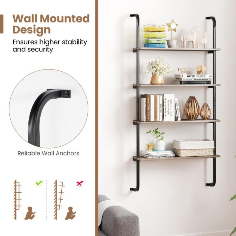 Hivvago 4-Tier Industrial Pipe Shelving with Metal Frame for Living Room Kitchen