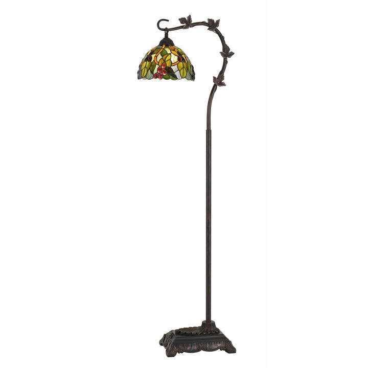Downbridge Metal Tiffany Floor Lamp with Leaf Accents, Multicolor-Benzara
