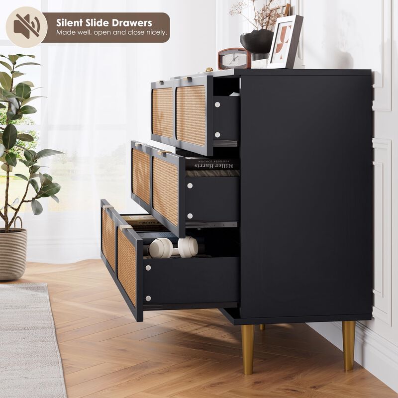 modern rattan dresser Table Storage Cabinet with Wide Drawers and Meta The Andrew rattan dresser is crafted with a neutral palette Garvee Modern Rattan 6-Drawer Wooden