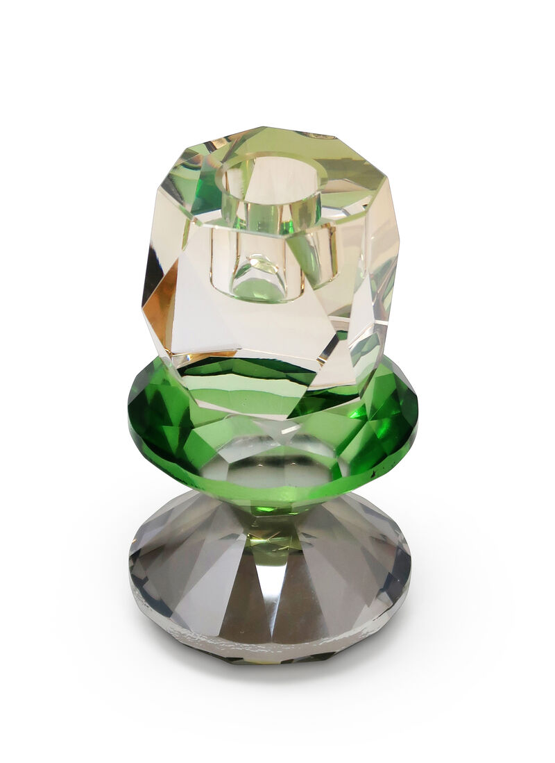 HomeRoots 5" Amber Green And Smoky Black Faceted Crystal Tabletop Taper Candlestick image number 3