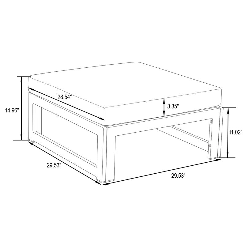 LeisureMod Chelsea Set of 2 Outdoor Patio Ottomans, Black Aluminum with Cushions, Weather-Resistant Footstools for Garden or Deck