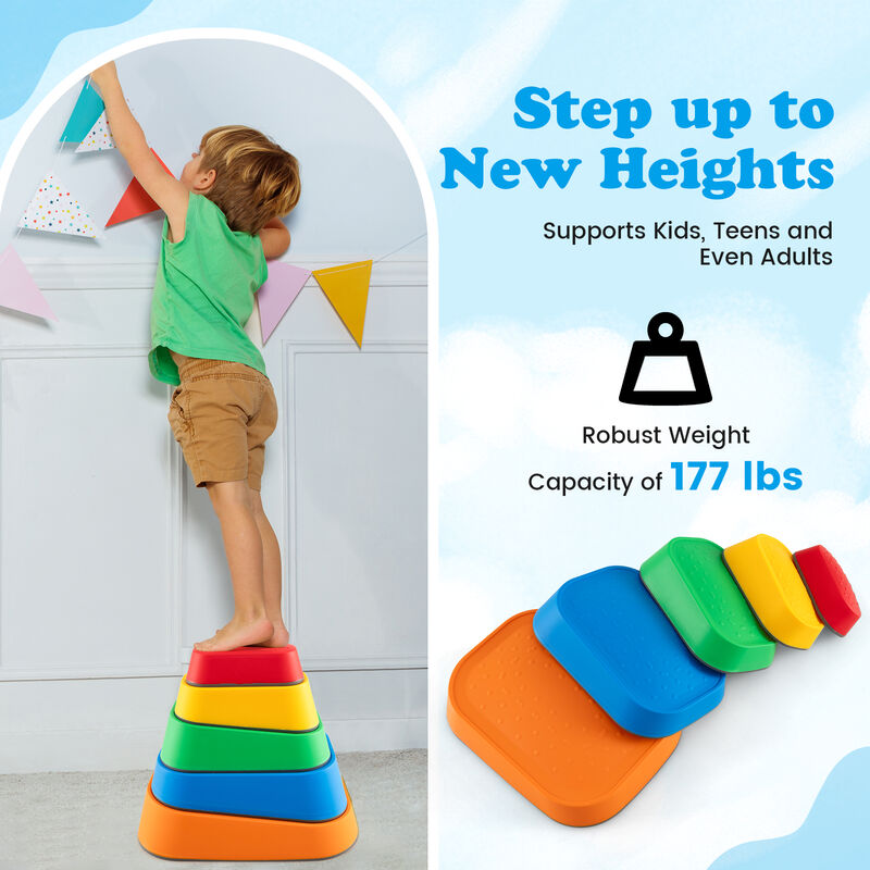 Kids Stepping Stones 5 Piece Non Slip Toddler River Stone Balance Play Set image number 5