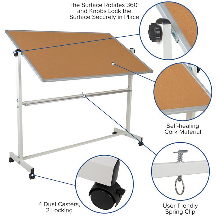 Flash Furniture 64.25"W x 64.75"H Reversible Mobile Board and White Board with Pen Tray