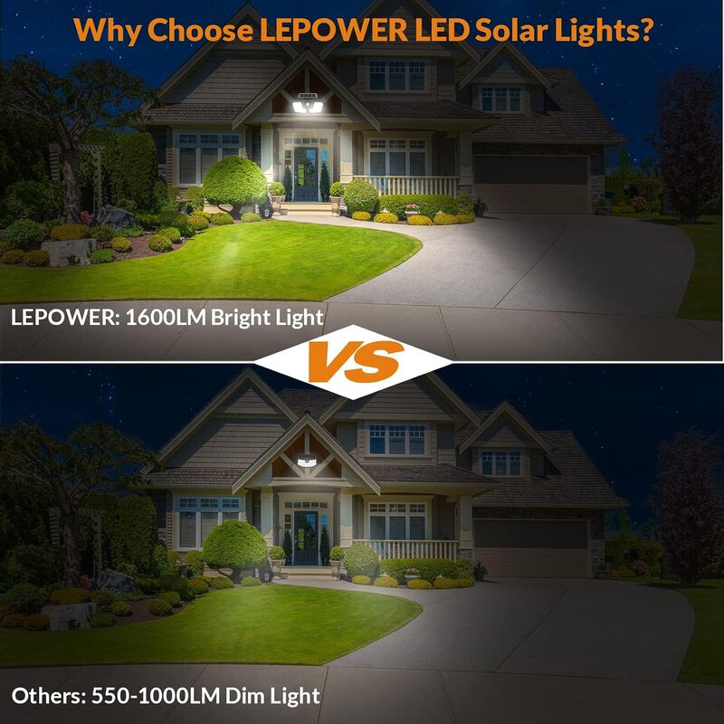 LEPOWER 1600LM Solar Security Lights, Sensitive PIR Motion Sensor Outdoor Light, 270&deg; Wide Lighting Angle Security Lights, IP65 Waterproof for Yard image number 5