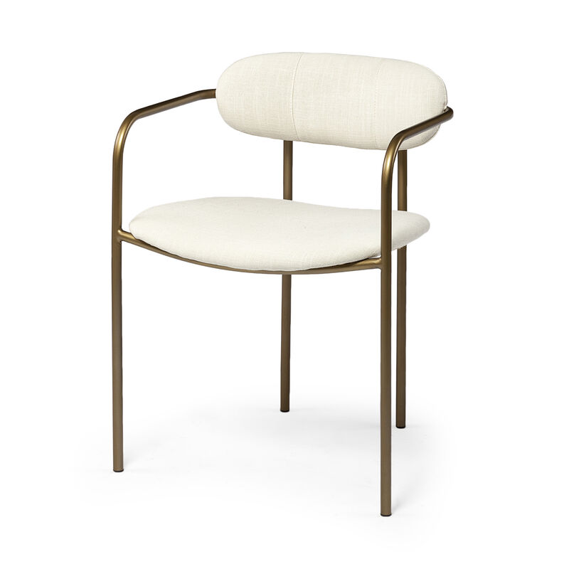 HomeRoots Set of Two Cream and Gold Fabric Open Back Dining Arm Chairs image number 3