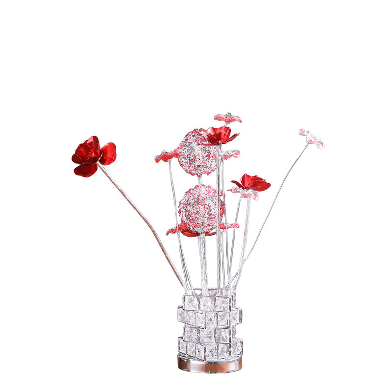 HomeRoots 21" Silver and Clear Metal and Faux Crystal Geometric And Roses Bedside Lamp image number 0