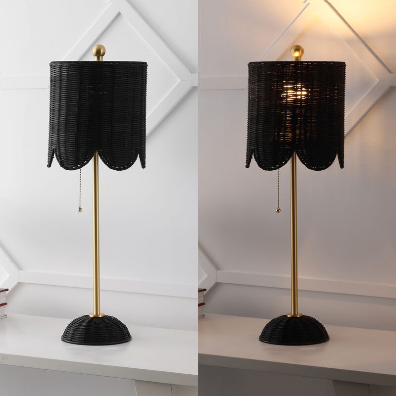 Celerie 27.5" Coastal Bohemian Rattan/Iron Scalloped Buffet LED Table Lamp with Pull Chain