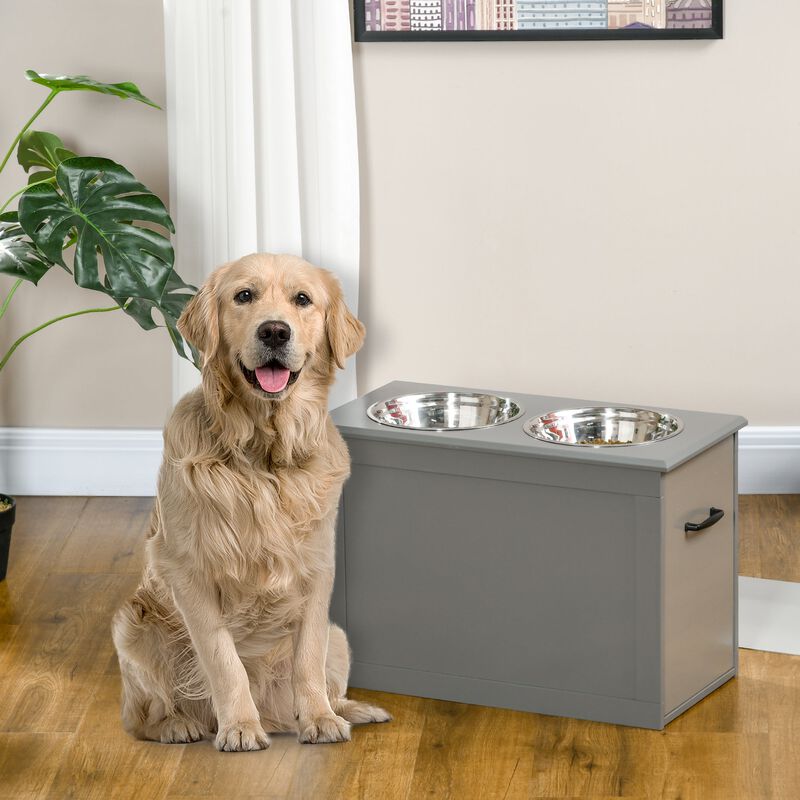 Gray Pet Dining Station: Raised Feeder with Storage for Large Dogs