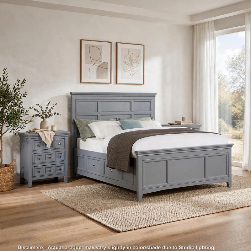 3pc King Bedroom Set, Gray, Chrome Wood, 2 Nightstands image number 1