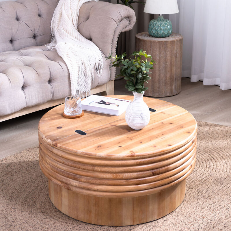 GOODSILO Round Lift-Top Coffee Table with Hidden Storage Compartment for Modern Living Room Organization image number 1
