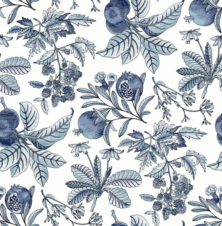 Cecilia Blue Fruit Wallpaper