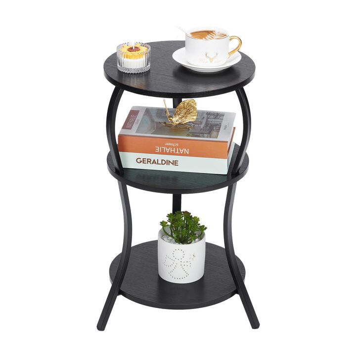 Vintage Small Round Side Table, 3-Tier Slim Waist Circular End Table with Storage Shelf, Compact Tea Sofa Side Table, Round Corn