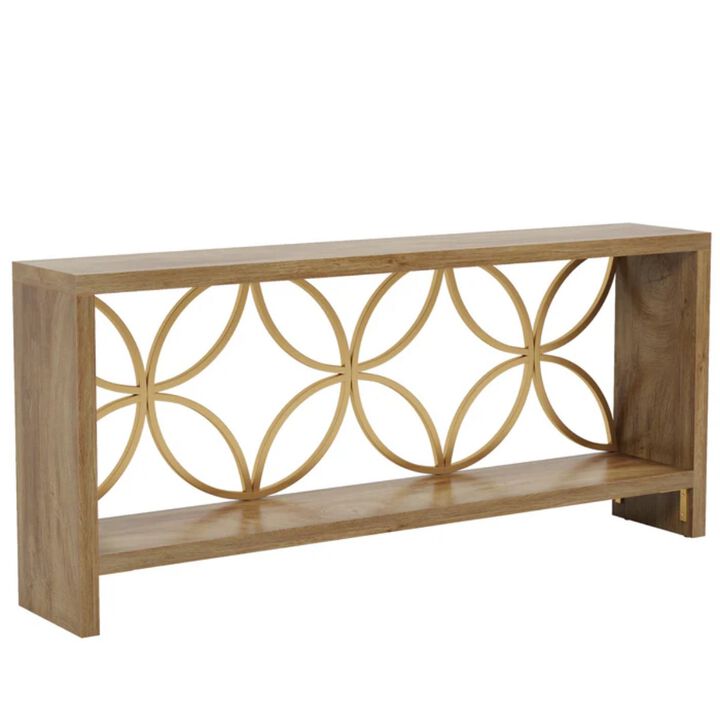 Farmhouse Sofa Console Table with Storage for Entryway or Hallway-Natural
