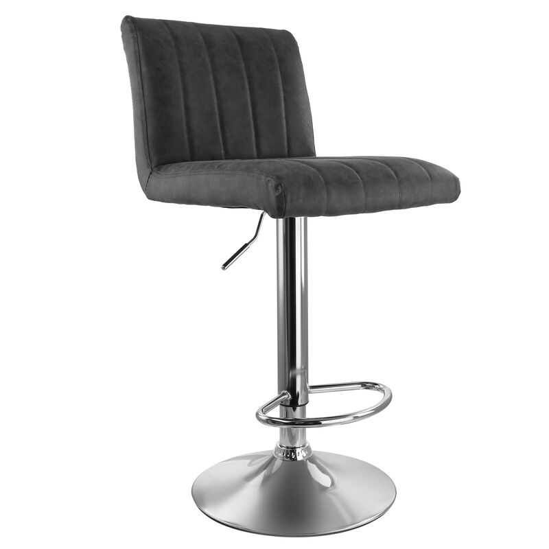 Elama 2 Piece Vintage Faux Leather Adjustable Bar Stool in Gray with Chrome Base