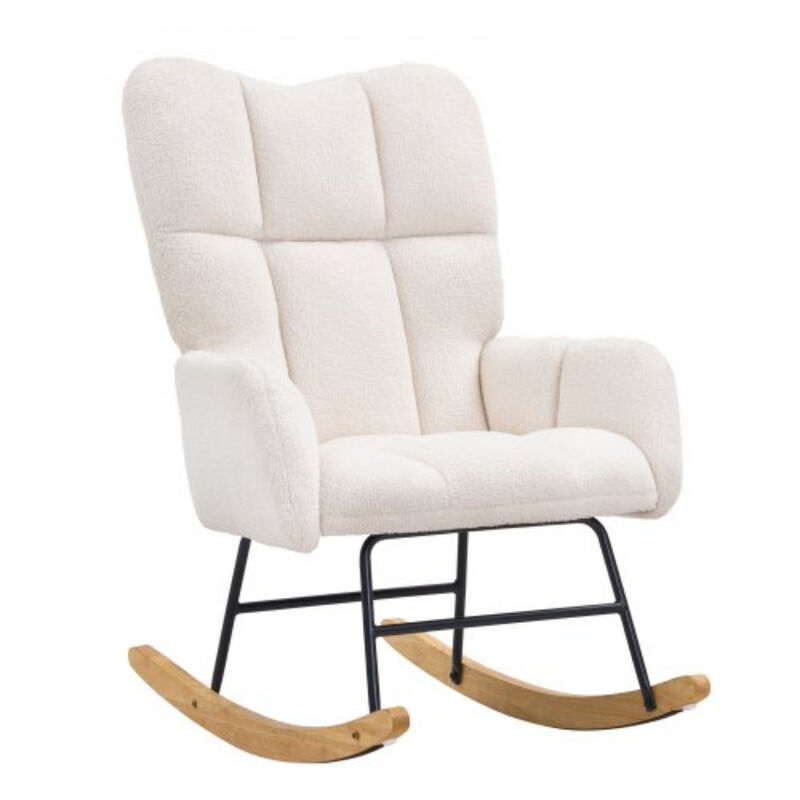 Upholstered Rocking Chair – Electric Nursery Glider with High Backrest, Teddy Fabric Comfort Rocker for Living Room or Baby Room