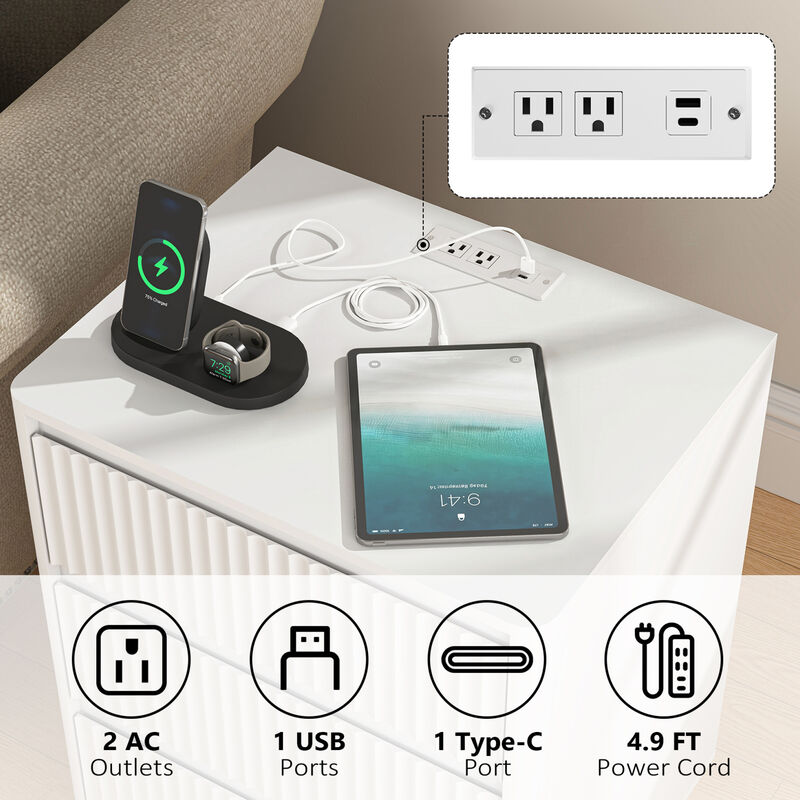 GOODSILO Set of 2 End Tables with Fast USB C Charging Station, Sofa Side Tables with 3 Drawers Large Storage Cabinets for Living Room Bedroom Office image number 3