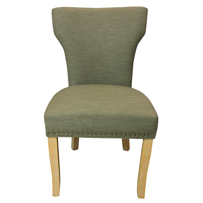 Transitional Jill Side Chair In Green Weave Fabric in Natural 2-Piece Set