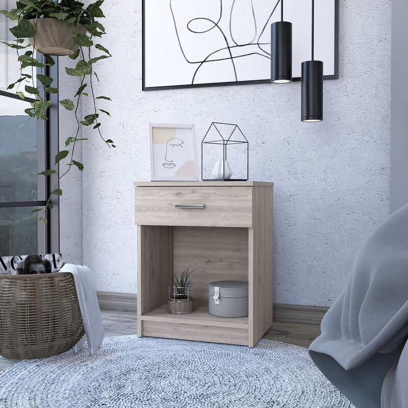 Eco Nightstand, Superior Top, One Drawer, Lower Shelf -Light Gray