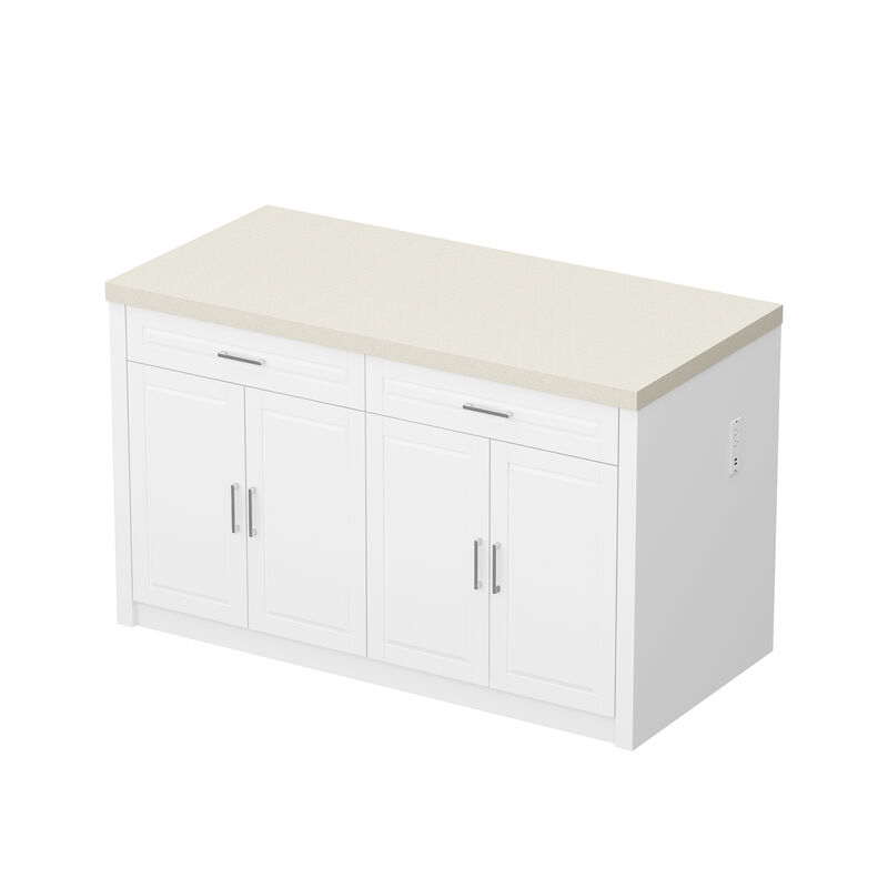 FUFU&GAGA Dresser with Storage & Drawers, MDF Construction with Stone-like Finish (61" W x 37.4" H x 29.1" D)Stone Pattern Top