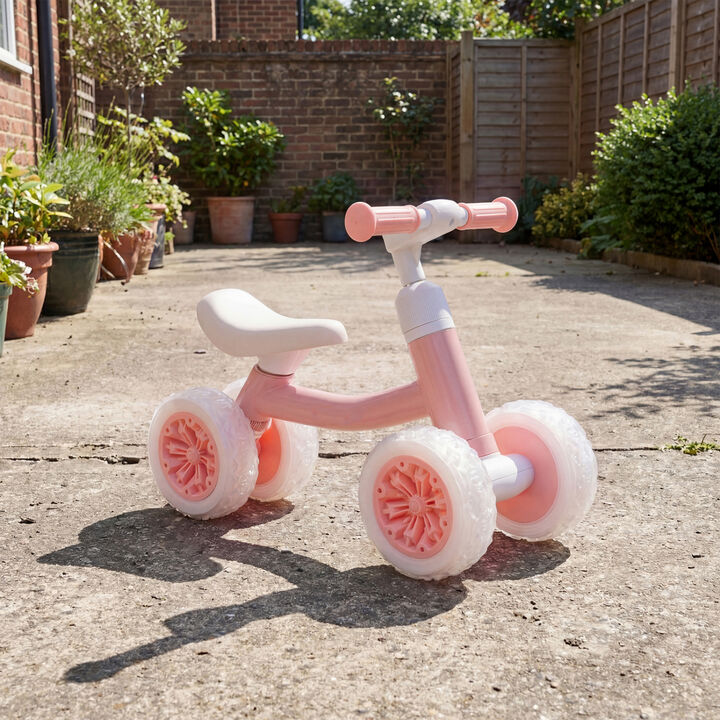 Baby Ride On Balance Bike with Adjustable Handlebar Seat and Light Up Wheels for Home